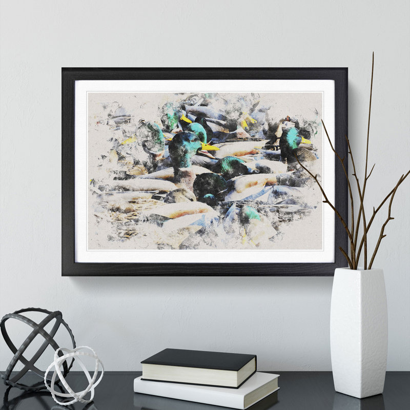 Mallard Ducks - Picture Frame Graphic Art, Black Framed, 27cm H x 36cm W x 2cm D