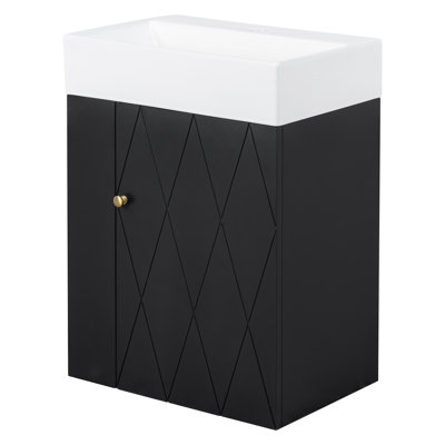 Bathroom Vanity With Ceramic Sink, 20 Inch Modern Small Space Cabinet With Towel Bar, Assembly Required