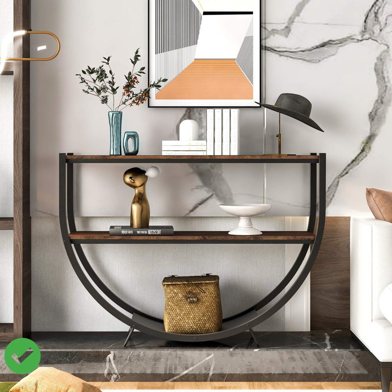 Console de style industriel 48 po avec tablette de rangement ouverte à 3 niveaux, Marron foncé
