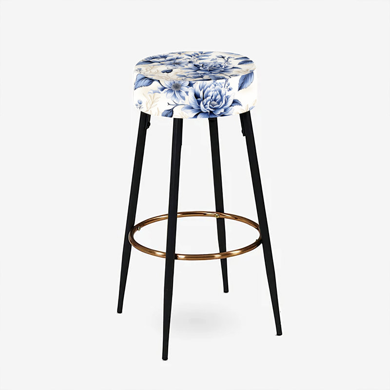 Cobalt Blue Victorian Rococo Victorian Pattern II - Floral Bar Stools Set Of 2