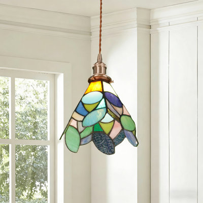 Luminaire suspendu artisanal en verre coloré avec fabrication en laiton massif