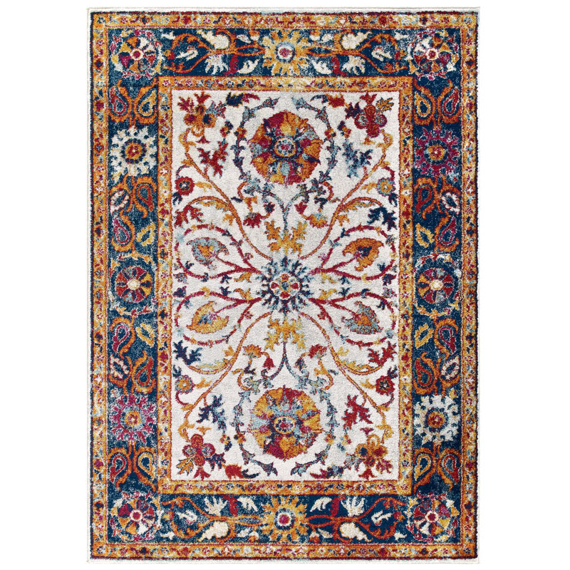 Modway Entourage Samira Distressed Vintage Floral Persian Medallion Area Rug in Multied, Rectangle 8' x 10'
