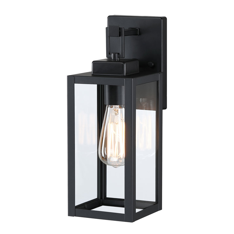 1-Light Matte Black Outdoor Wall Lantern with Clear Glass Shade, 14.1" H x 5" W x 5" D