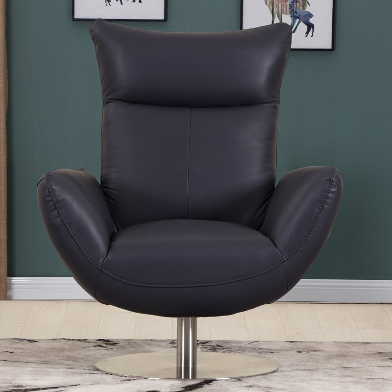 Méridienne Modern - cuir fleur italien, Cuir véritable bleu marine