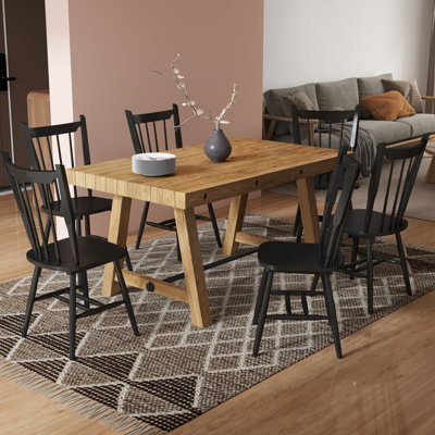 Modern Farmhouse Dining Set - Reclaimed Pine Table & Rubberwood Chairs - Rustic Industrial