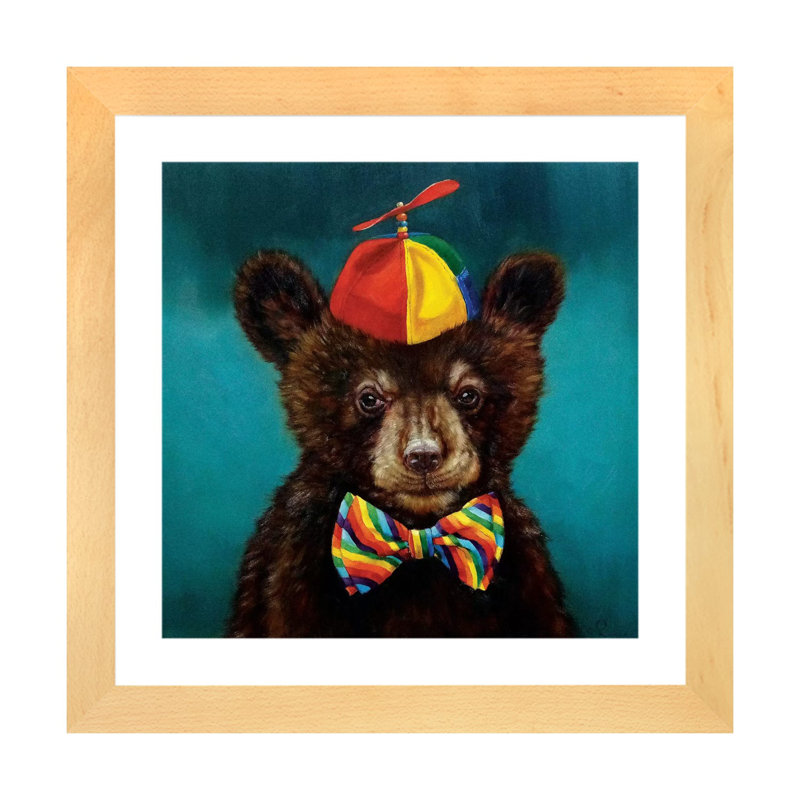 Art encadré d'un bébé ours, H 16 po x l 16 po x p 1 po, Papier encadré naturel