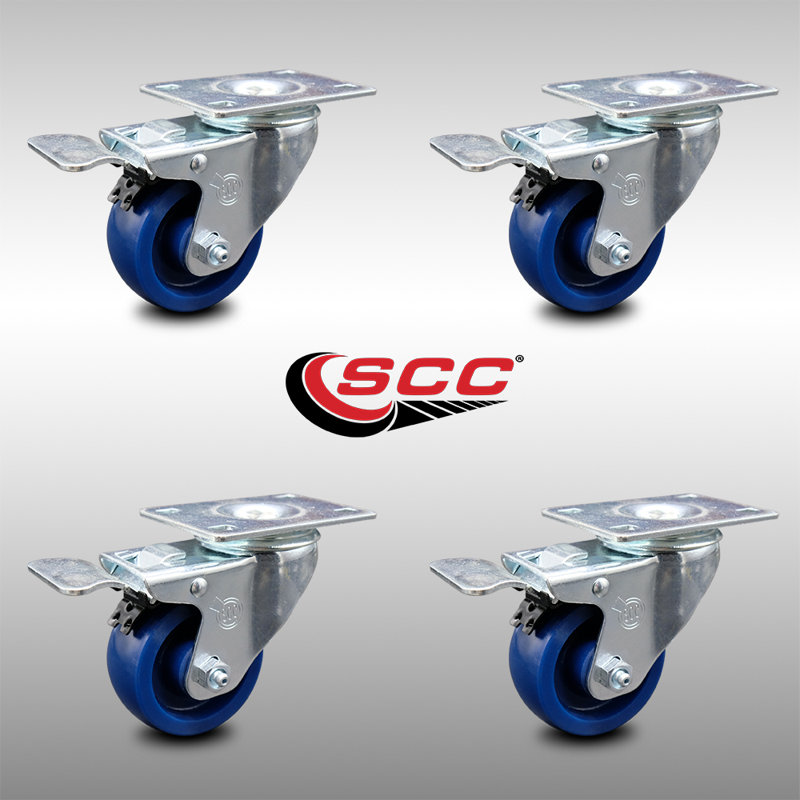 3.5 Inch SS Solid Polyurethane Top Plate Caster Set Total Lock Brake SCC