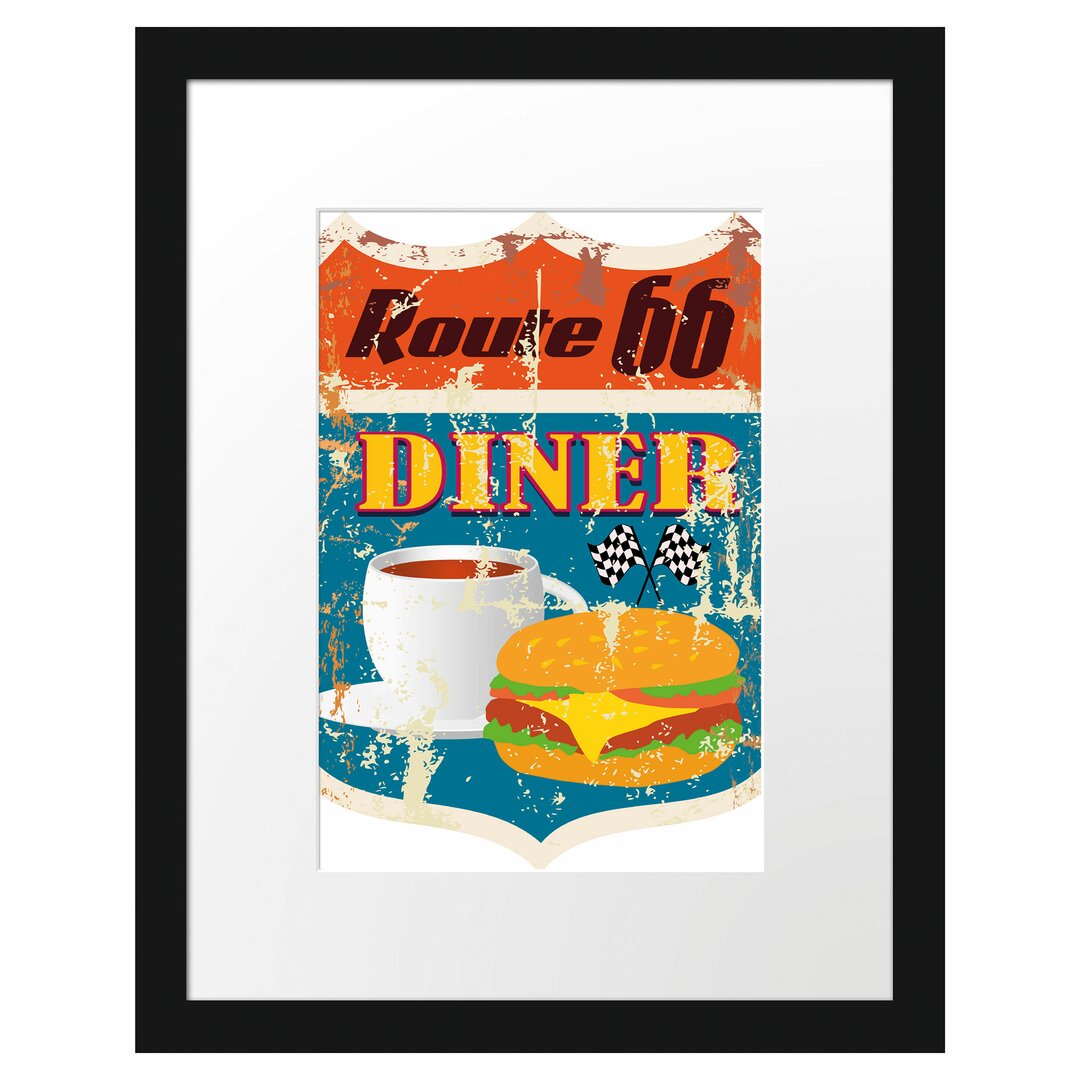 Gerahmtes Poster Altes Route 66 Schild Diner