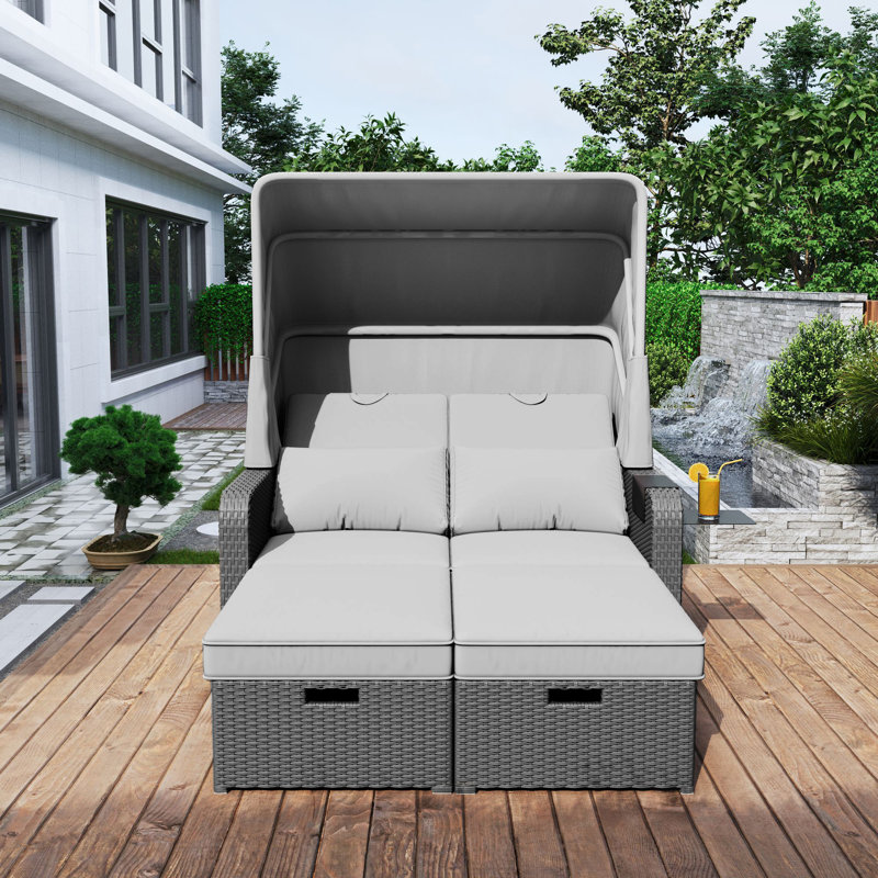 130cm Wide Straight Steel Patio Daybed, Grey