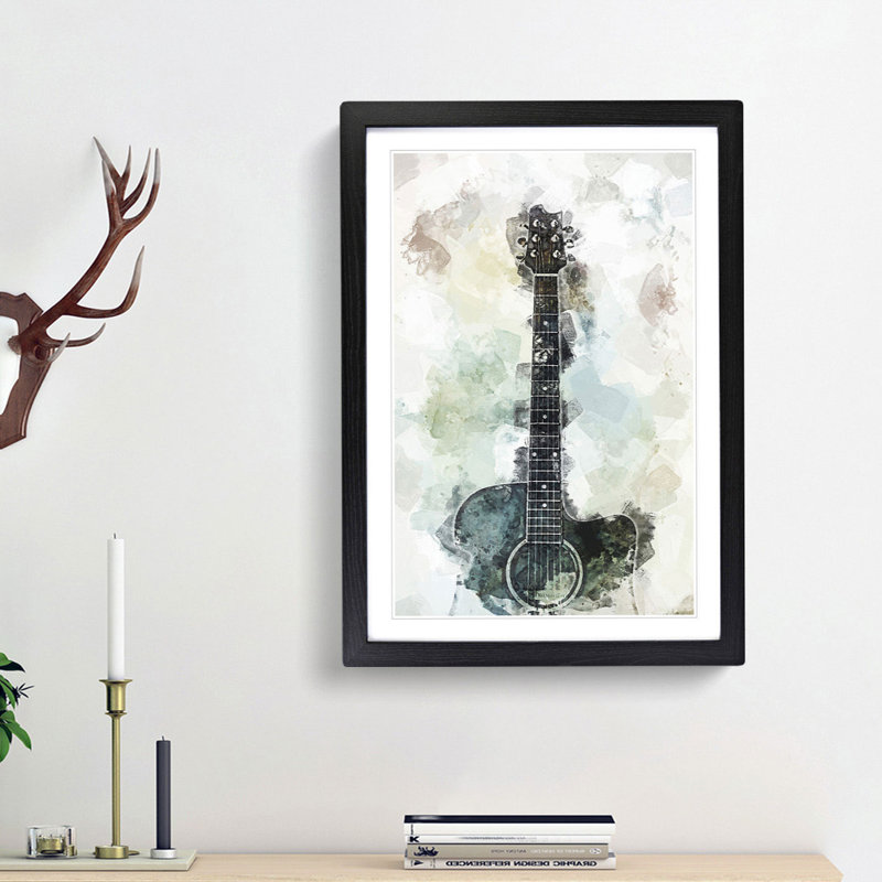 Acoustic Guitar in Abstract - Picture Frame Painting Print, Black Framed, 65cm H x 48cm W x 2cm D