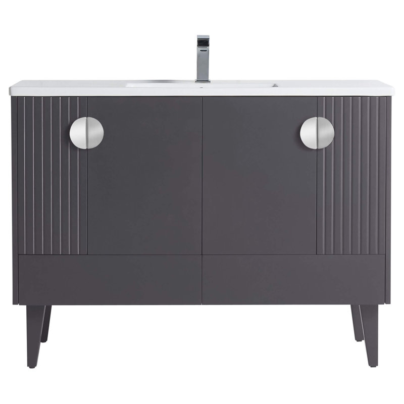 Ensemble de meuble-lavabo simple 48 po Saimah, Gris roche, Chrome poli