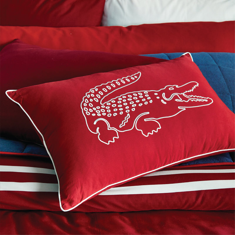 Coussin décoratif Lacoco Croc, coussin décoratif 100% coton sergé brossé, coussin décoratif décontracté moderne avec motif de crocodile emblématique, certifié OEKO-TEX, rouge, 16 po x 24 po