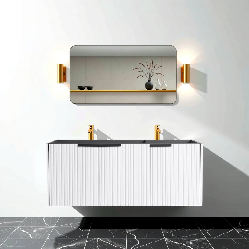 Meuble-lavabo mural 48 po et 3 portes à fermeture en douceur, Blanc