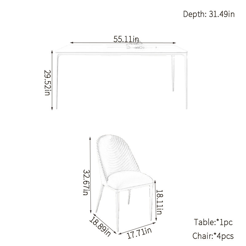 Simple rock plate dining table sets, 29.52"H x 55.11"L x 31.49"W, Beige