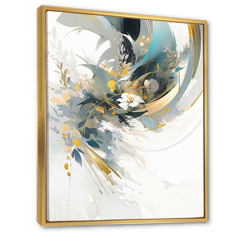 «Turquoise and Gold Mosaic Echoes II», reproduction sur toile, H 44 po x l 34 po x P 1,5 po, Cadre flottant doré