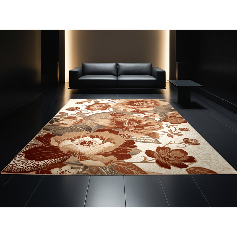 Tapis oriental décoratif brun et beige lavable à la machine Pauleth, 7 x 9