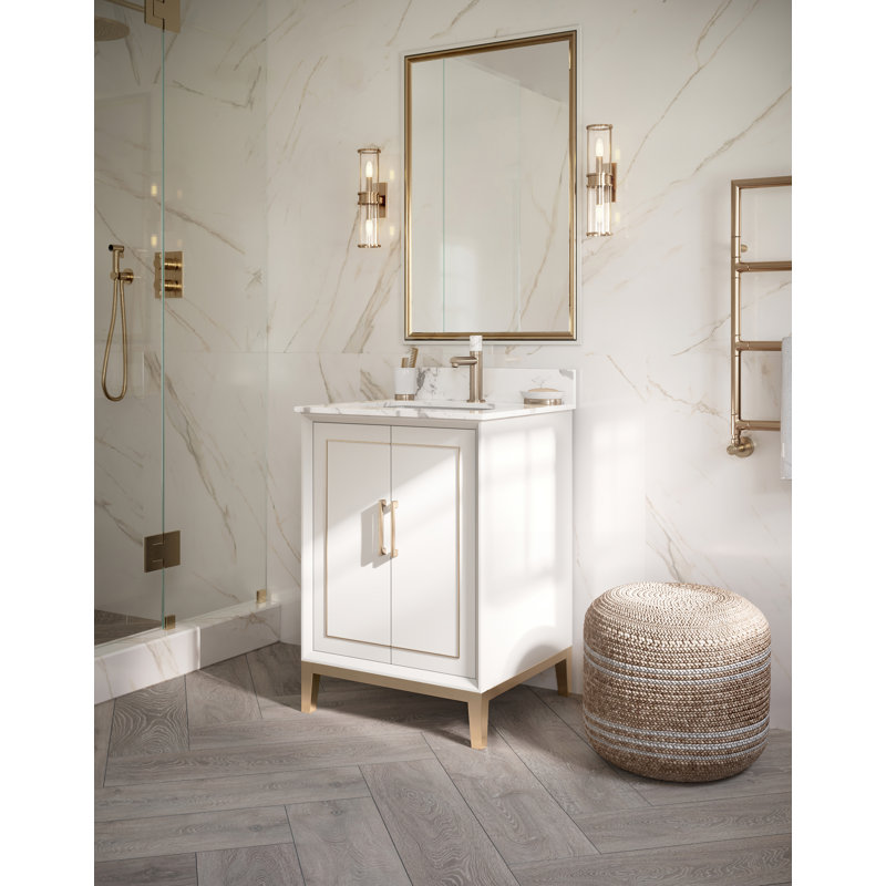 Gracie 24 in. Single Vanity, Carrara Marble/Single Faucet Mount, Satin White (Cream White)