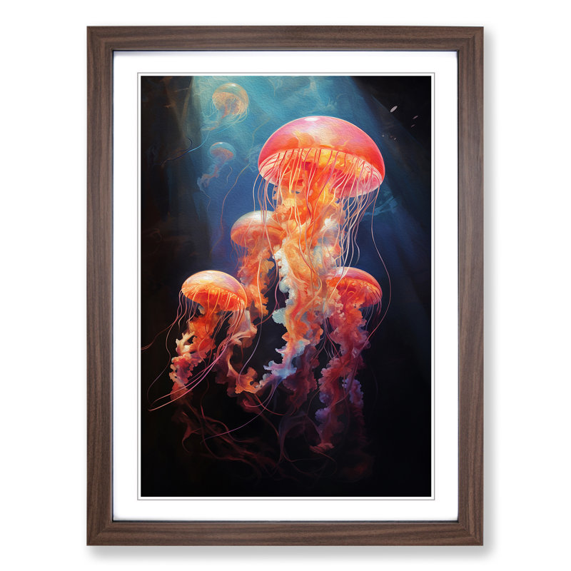 Jellyfish Classicism - Single Picture Frame Print on Wood, Walnut Framed, 64cm H x 46cm W x 2cm D