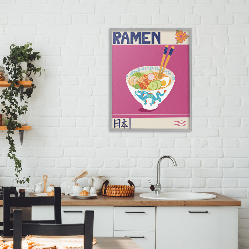 Giclée encadrée de ramen japonais enchanté, design par Jo Reid, H 20 po x l 16 po, Estampe numérique Farmhouse