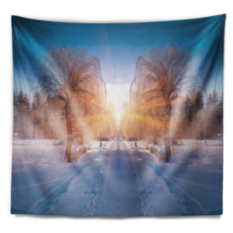 Tapisserie d’hiver en polyester dans city park avec accessoires suspendus inclus, H 78 po x l 92 po