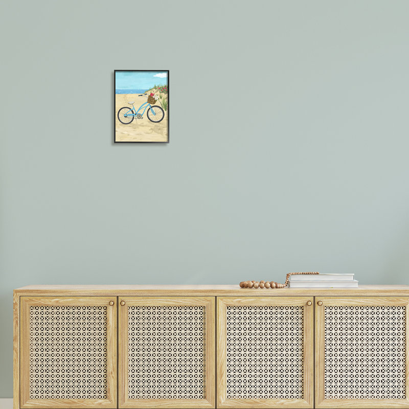«Blue Bicycle Flower Blossom Basket Beach Sand» par Sharon Lee, reproduction d'art sur toile flottante