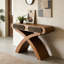 Console 1 pièce - Conception moderne à pieds en X avec placage en bois massif - Finition naturelle chaleureuse
