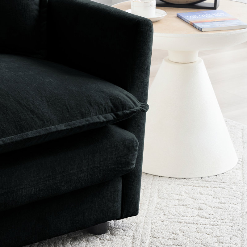 Chenille noire 2 places et chaise. Meubles en bois massif. Revêtement. Rembourrage confortable en éponge. Arrangements de sièges personnalisables. Assemblage facile