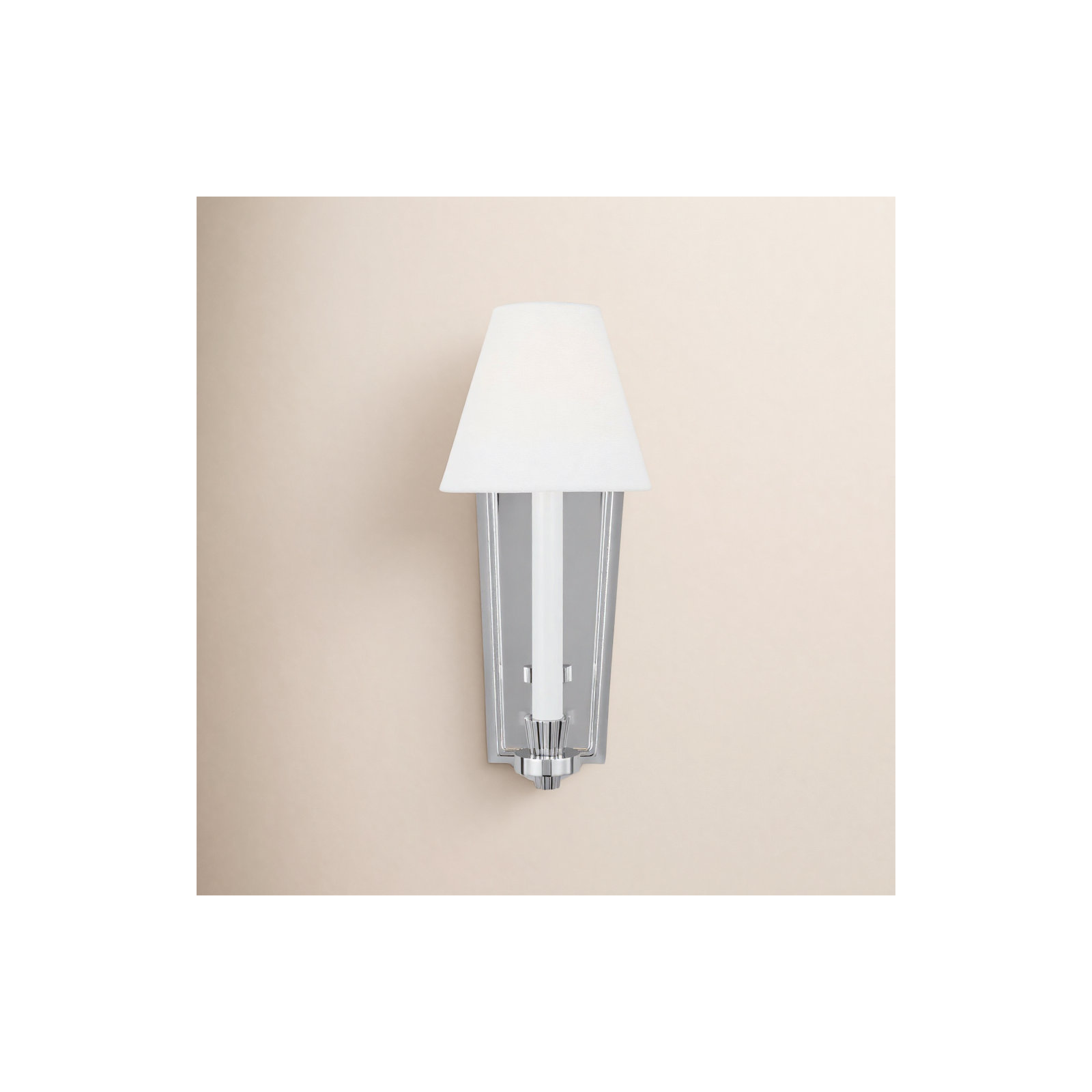 Single Light Steel Dimmable Armed Sconce, Polished Nickel
