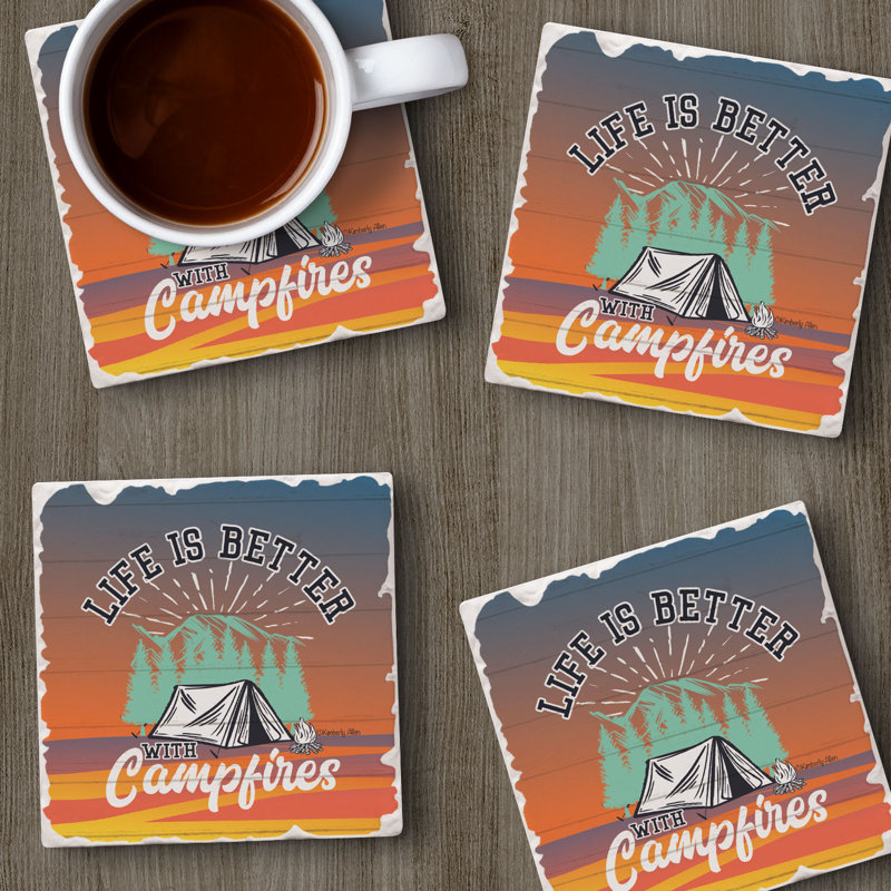 Campfires 4-Pack Tumbled Tile Stone Coasters