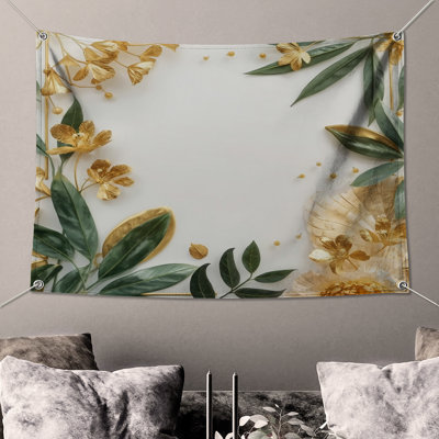 Tapisserie murale feuillage vert doré - décoration murale florale