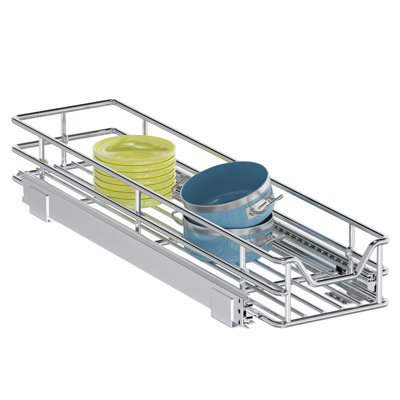 5.5" W x 21.5" D Pull Out Cabinet Organizer, Single-Tier Heavy-Duty Slide-Out Drawer for Kitchen Base Cabinets, Chrome