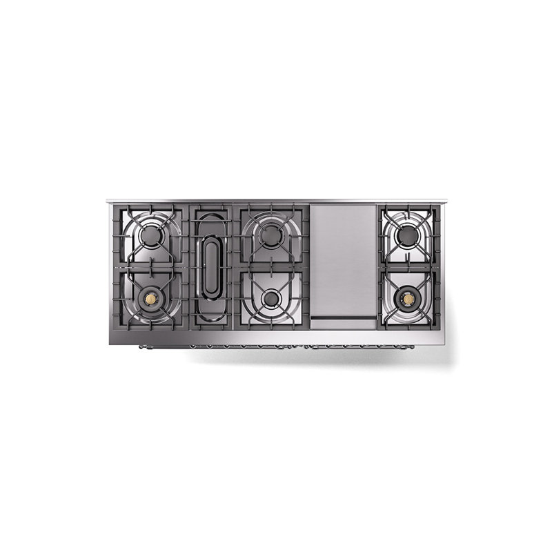 ILVE Nostalgie II 60 in Dual Fuel Range, 9 Burner, Griddle, White/Chrome, Natural Gas