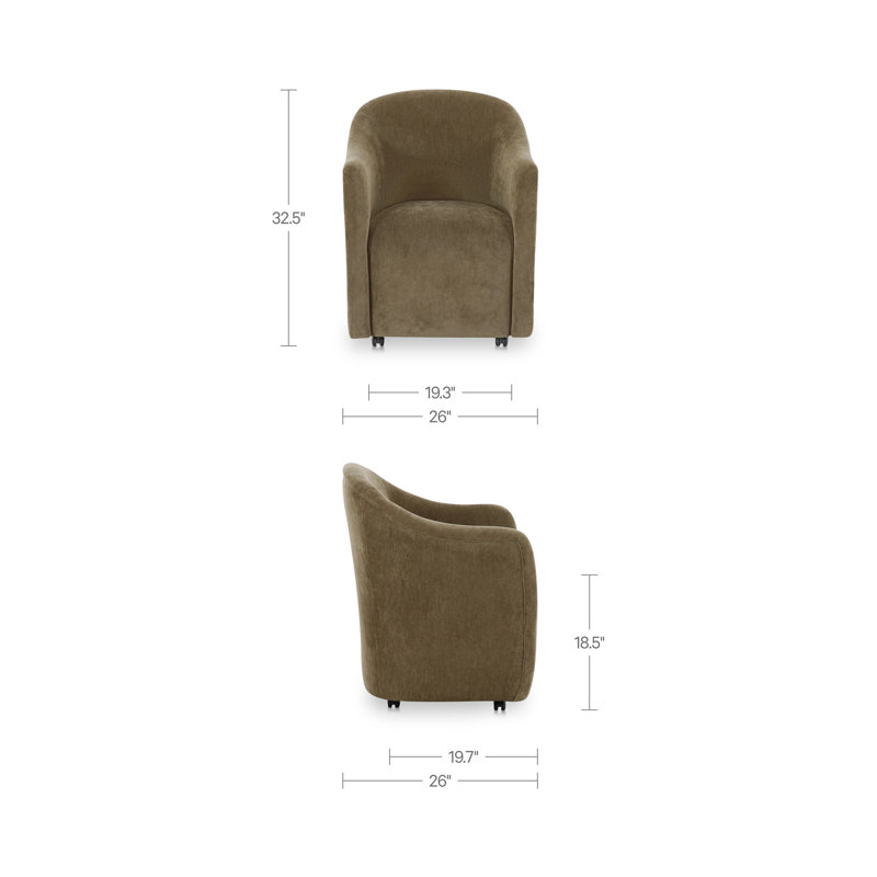 Denice Rolling Dining Arm Chair, Green Polyester