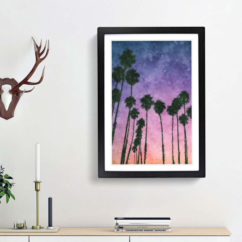 Palm Trees at Sunset - Picture Frame Graphic Art Print, 33cm H x 24cm W x 2cm D, Black Framed