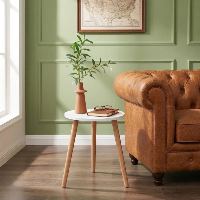 Modern 16 Inch Round End Table With Sturdy Stable Support Frame