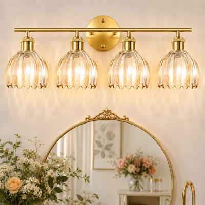 Éclairage pour salle de bain 4 lumières avec abat-jour en verre tulipe ambré, éclairage mural de salle de bain moderne pour la chambre à coucher, la cuisine et le salon