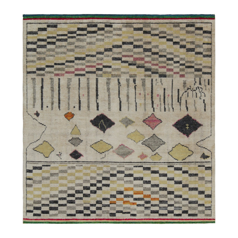 Moroccan Hand Knotted Geometric Area Rug, Rectangle 8' x 10'