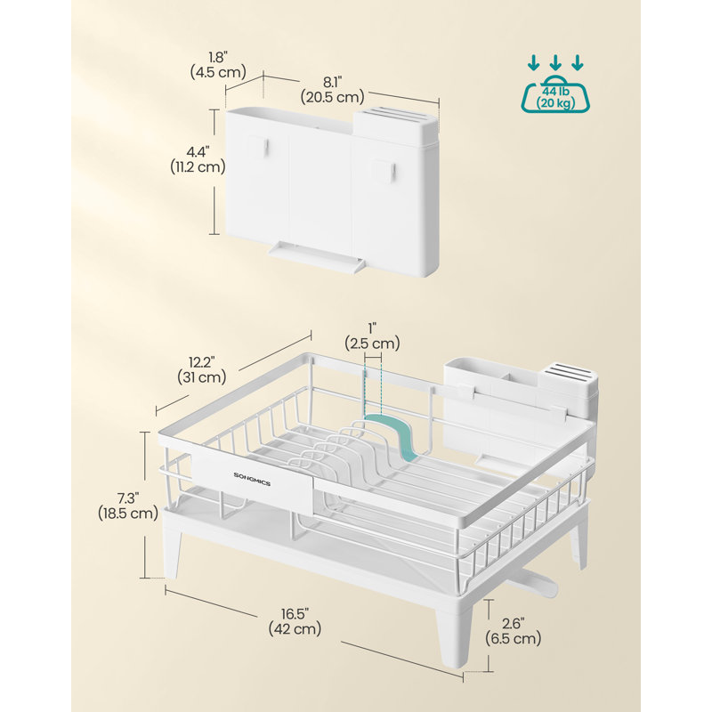 Dish Drying Rack with Spout and Cutlery Holder for Countertop