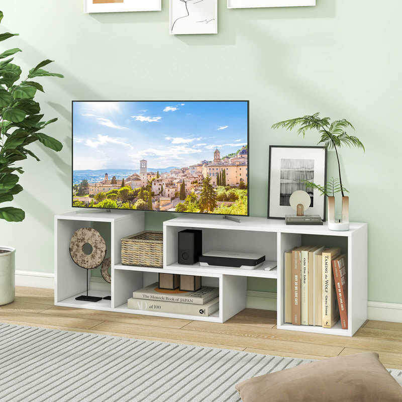 2 Pcs Adjustable Tv Stands With Storage Cubes For Tvs Up To 55 Inches Cabinets , White