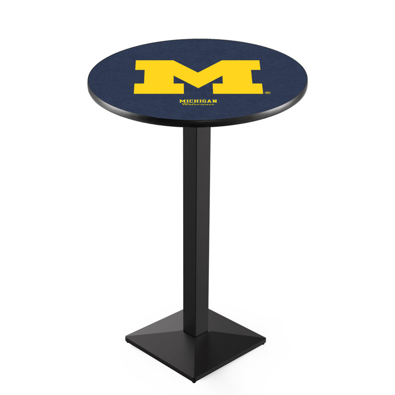 Round Metal Base Dining Table, University of Michigan, Black Wrinkle