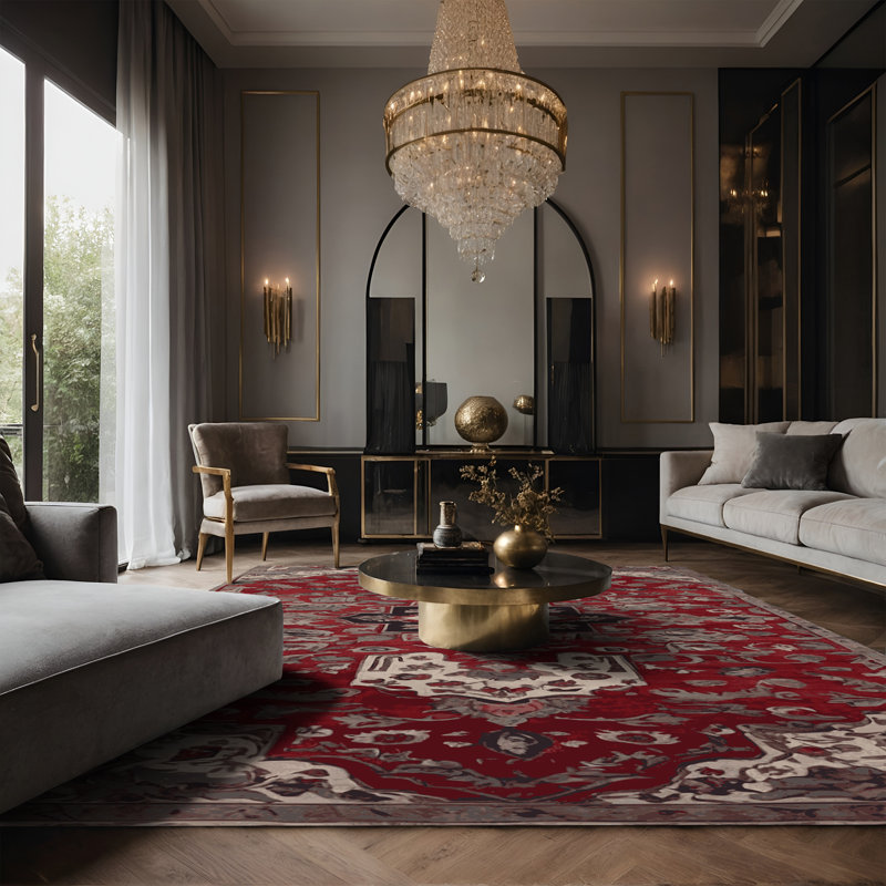 Tapis rouge soyeux et moelleux, Rectangle 7 pi x 9 pi