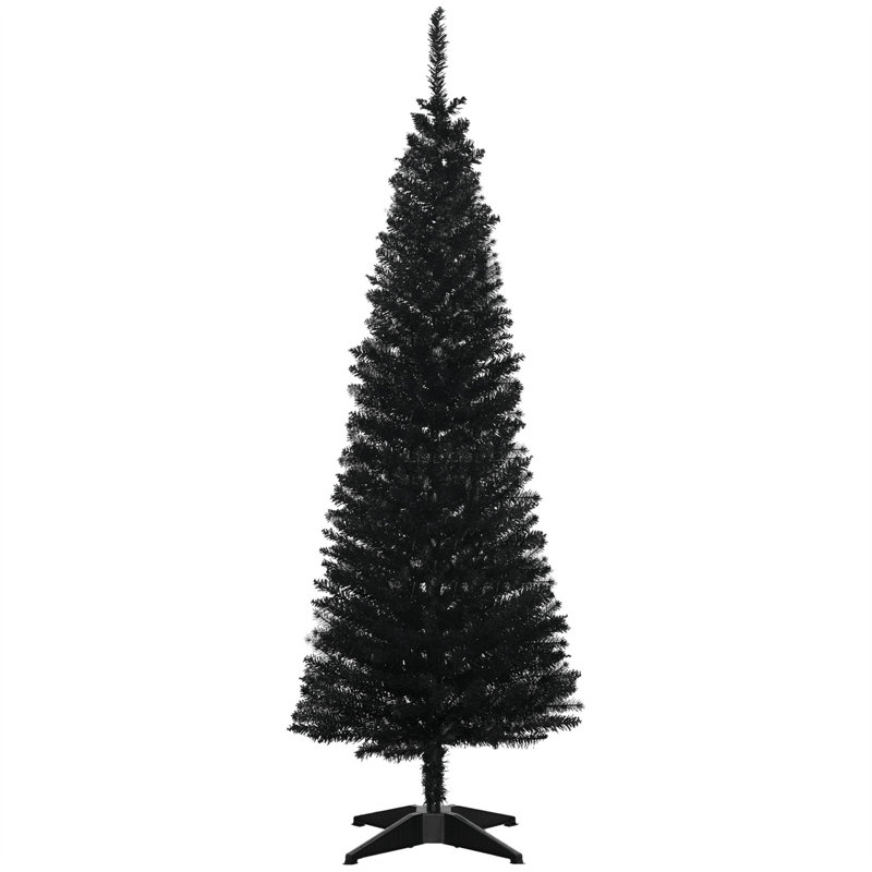 Arbre de Noël artificiel mince 5 pi, 294 pointes d'aiguille réalistes à charnières pour une installation facile, arbre de Noël compact avec base en métal, noir
