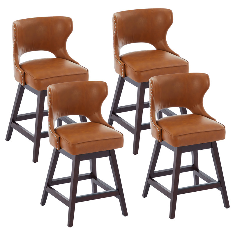 26" Solid Wood Swivel Counter Stool, Brown, 4