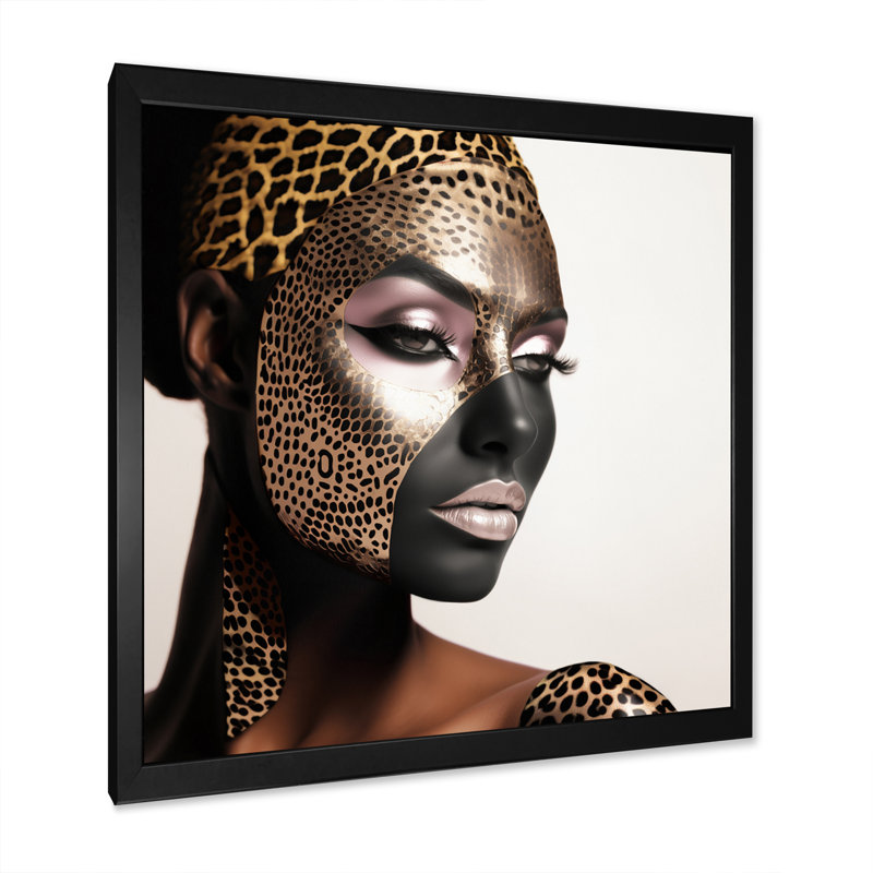 Motif bohémien avec motif léopard - imprimé, Cadre simple noir, H 16 po x l 16 po x P 1 po