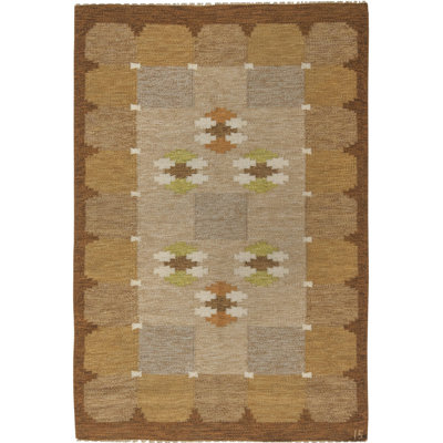Vintage One-of-a-Kind Rectangle 4'5" X 6'8" 1950s Wool Area Rug in Beige/Brown