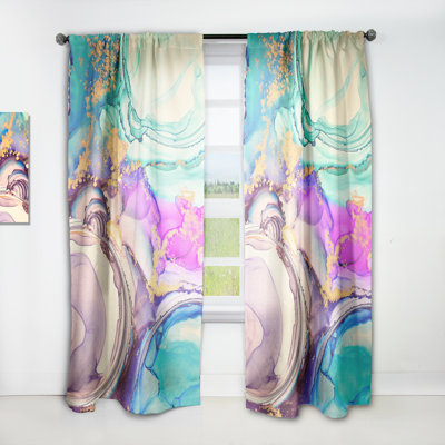 Mauve et turquoise, art abstrait fluide de luxe - Rideau moderne - Velours obscurcissant - 1 panneau