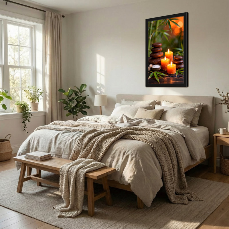 Bath & Laundry Calm Stones Candles Leaves Bamboo Light Lumière nature paisible, H 18 po x l 12 po