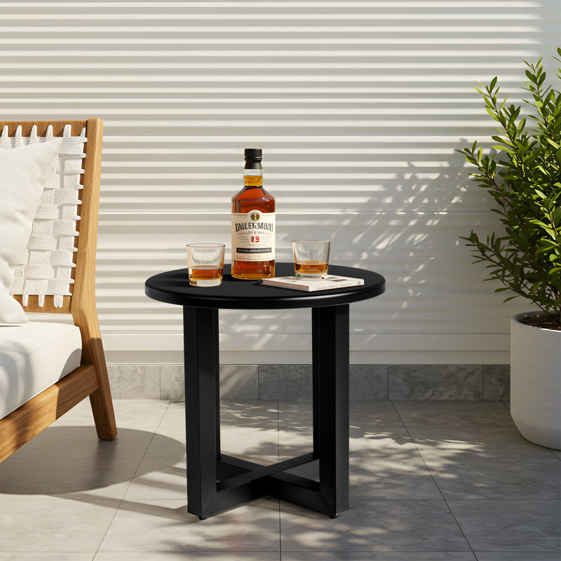 Patio Round Metal Side Table, Black