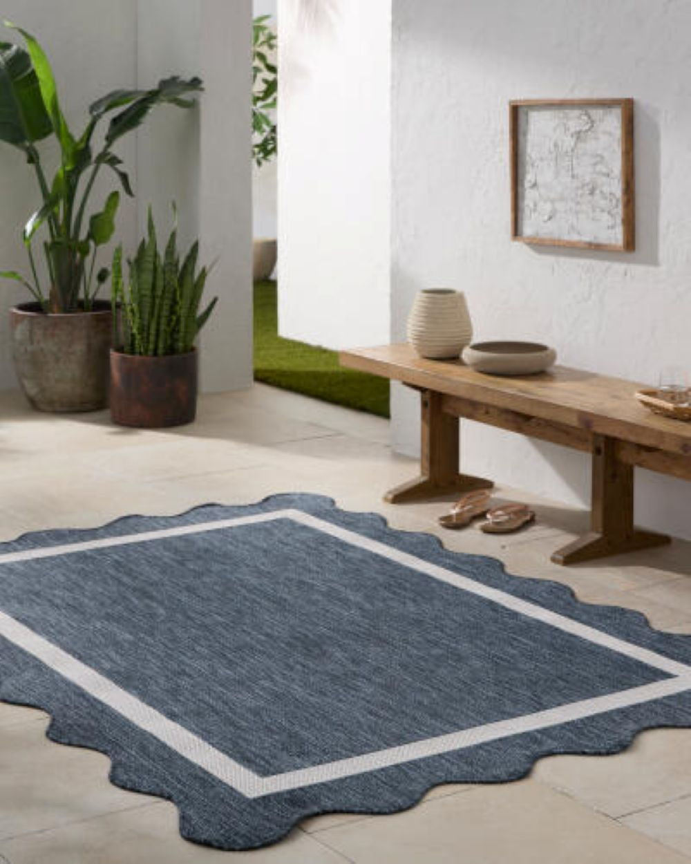 Skiles Blue Outdoor Rug, Rectangle 9'2.2" x 12'0.1"