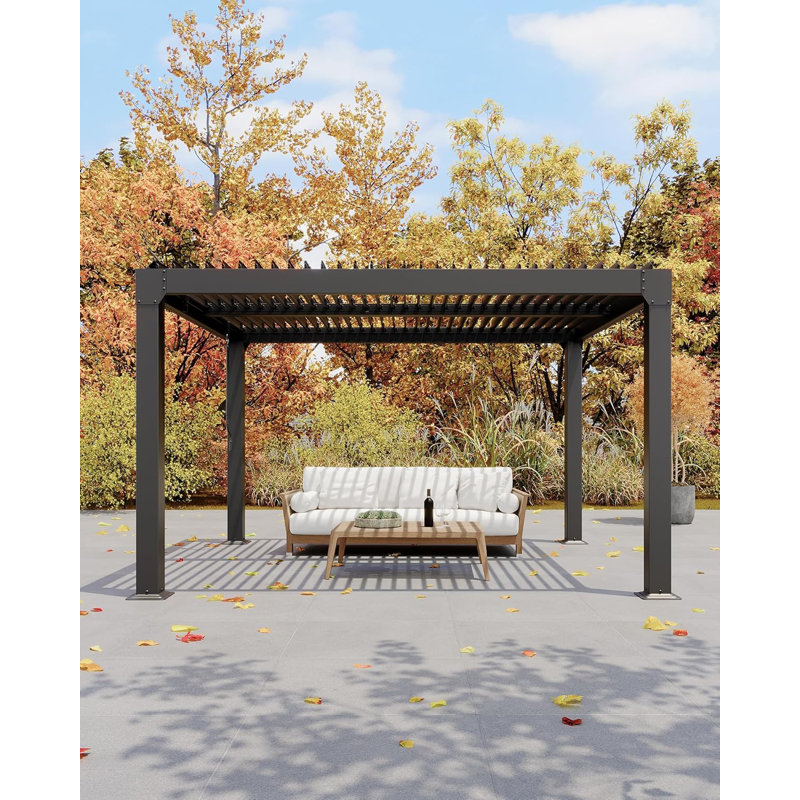 Pergola à persiennes, structure en aluminium avec toit réglable, 10 pi x 12 pi, terrasse extérieure et abri de jardin pour la cour et le jardin